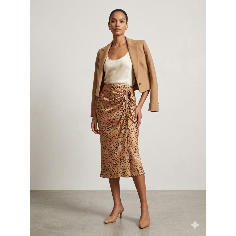NWT Cider Y2K Brown & Black Cheetah Print Silky Lighweight Midi Skirt 3XL